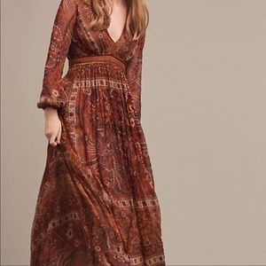 Anthropologie Red Ceret Long Sleeve Maxi dress 10
